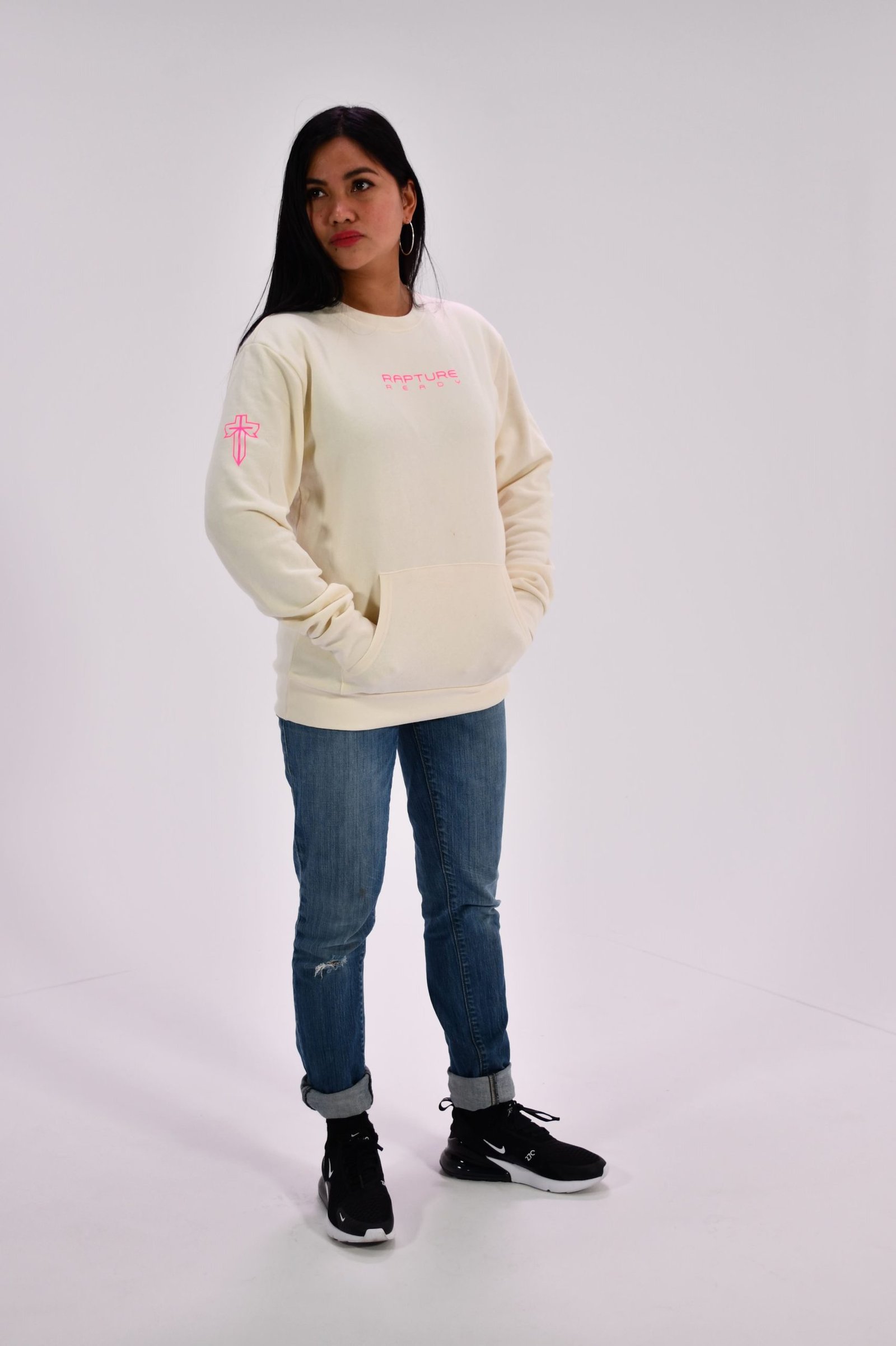 Biege “Hot Pink” pocket sweat shirt Front