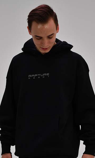 Black “Rapture” Reflective Hoodie Front