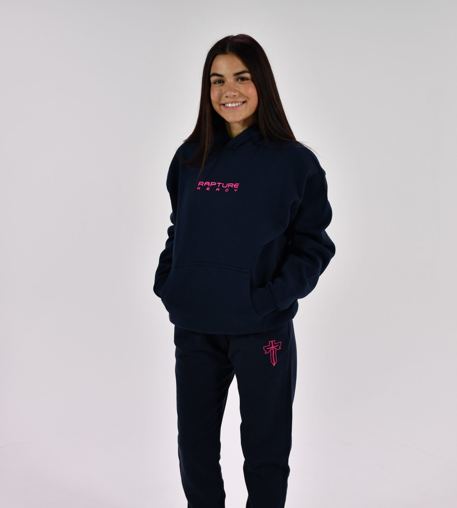 “Pink City” Blue hoodie Front